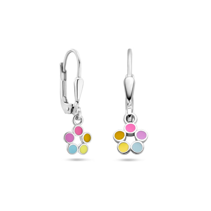 Zilveren oorhangers bloem – gerhodineerd met kleurrijk emaille