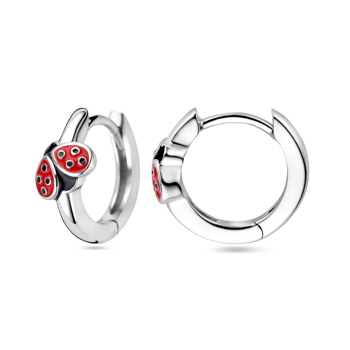 drop earrings ladybug enamel silver rhodium plated