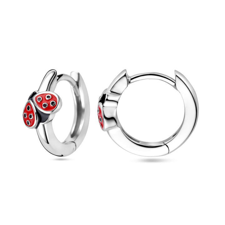 drop earrings ladybug enamel silver rhodium plated
