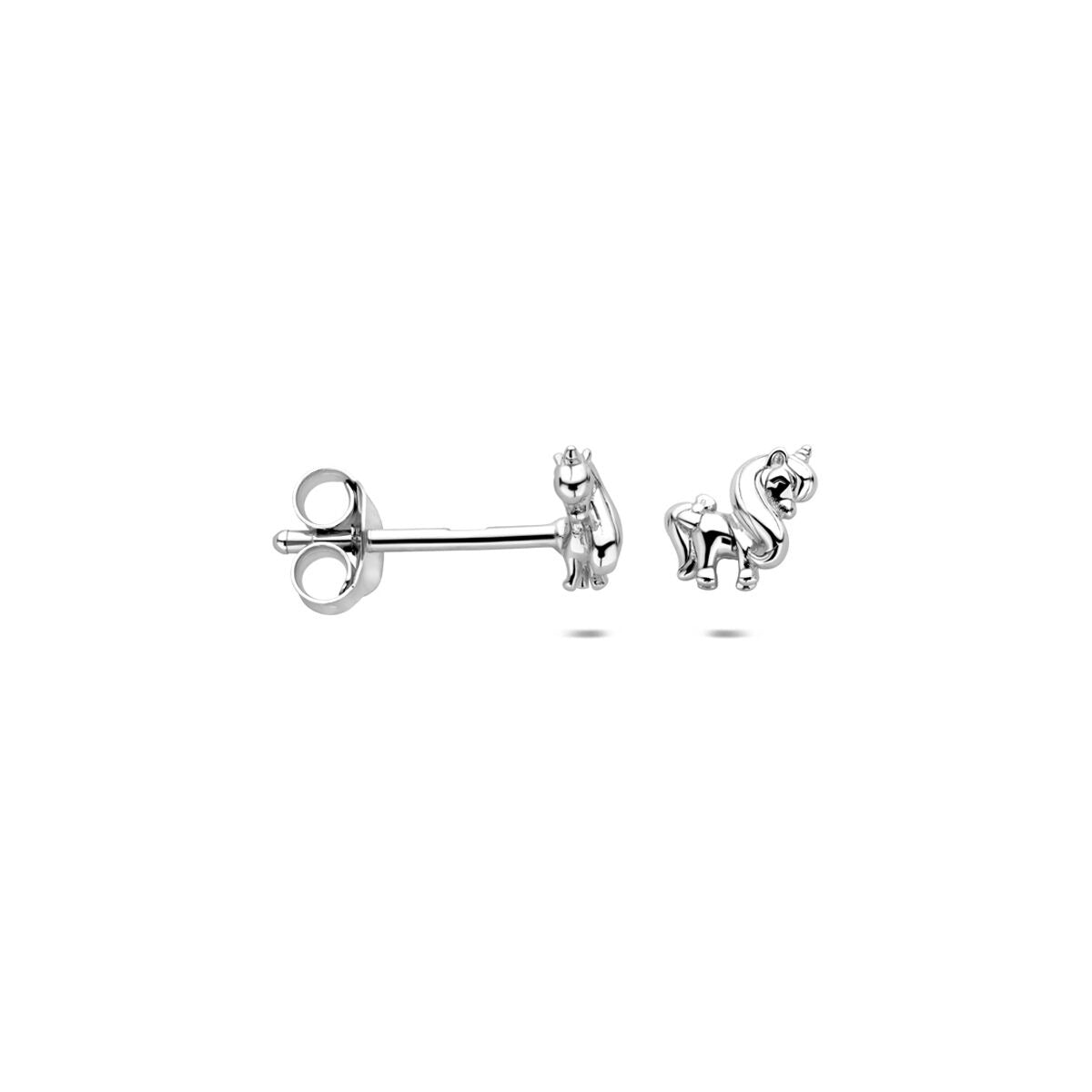Kinder oorbellen zilver – eenhoorn oorknopjes 5,5 x 6,5 mm