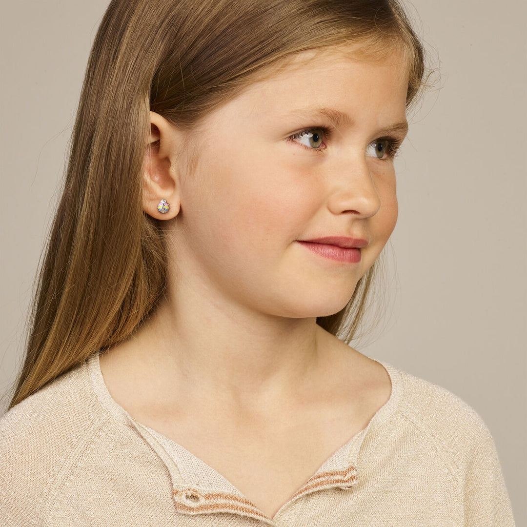 925 Gerhodineerd Zilveren Oorknoppen Lieveheersbeestje met Zirkonia