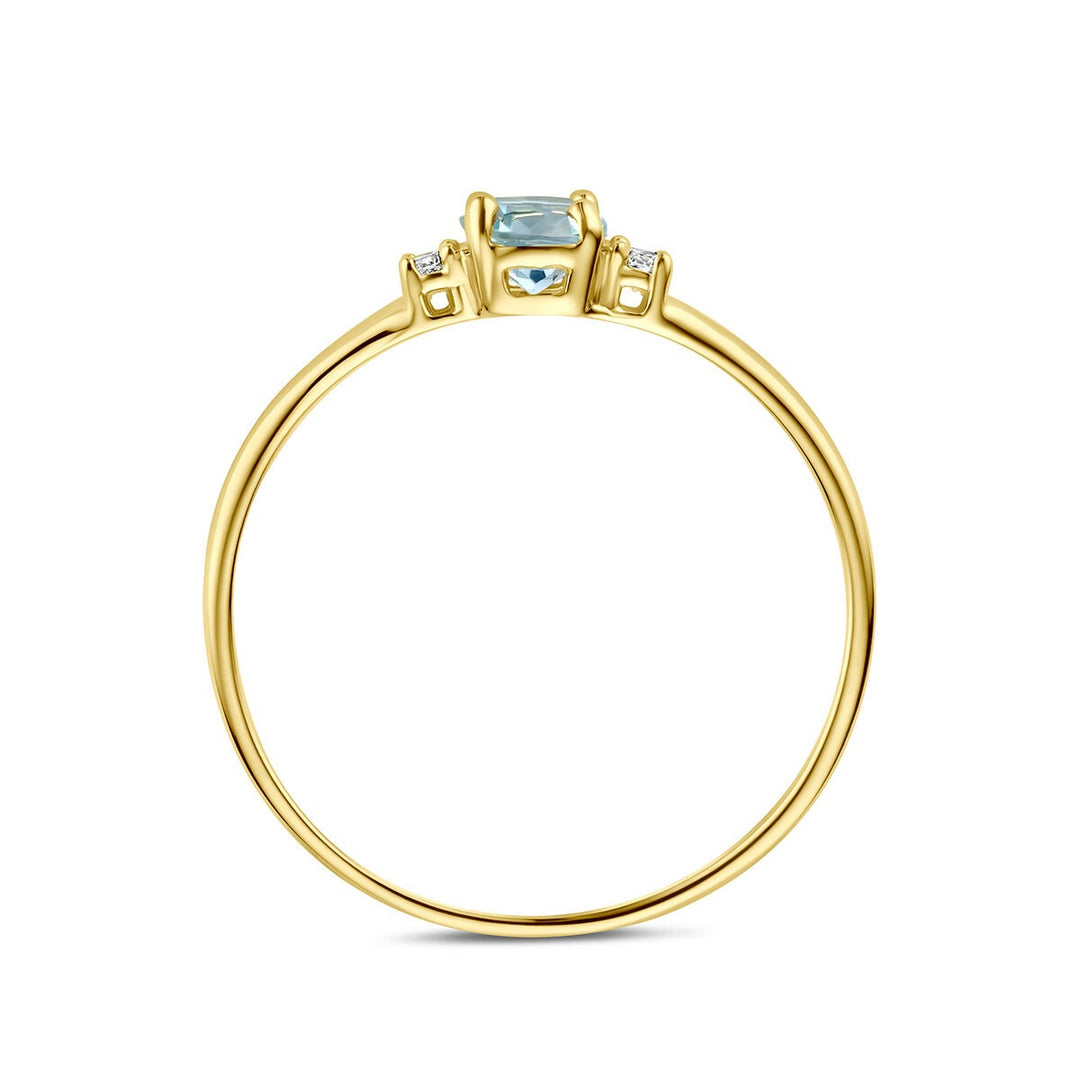 14k Geelgouden ring met blauwe topaas en zirkonia