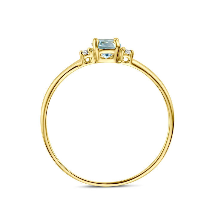 14k Geelgouden ring met blauwe topaas en zirkonia