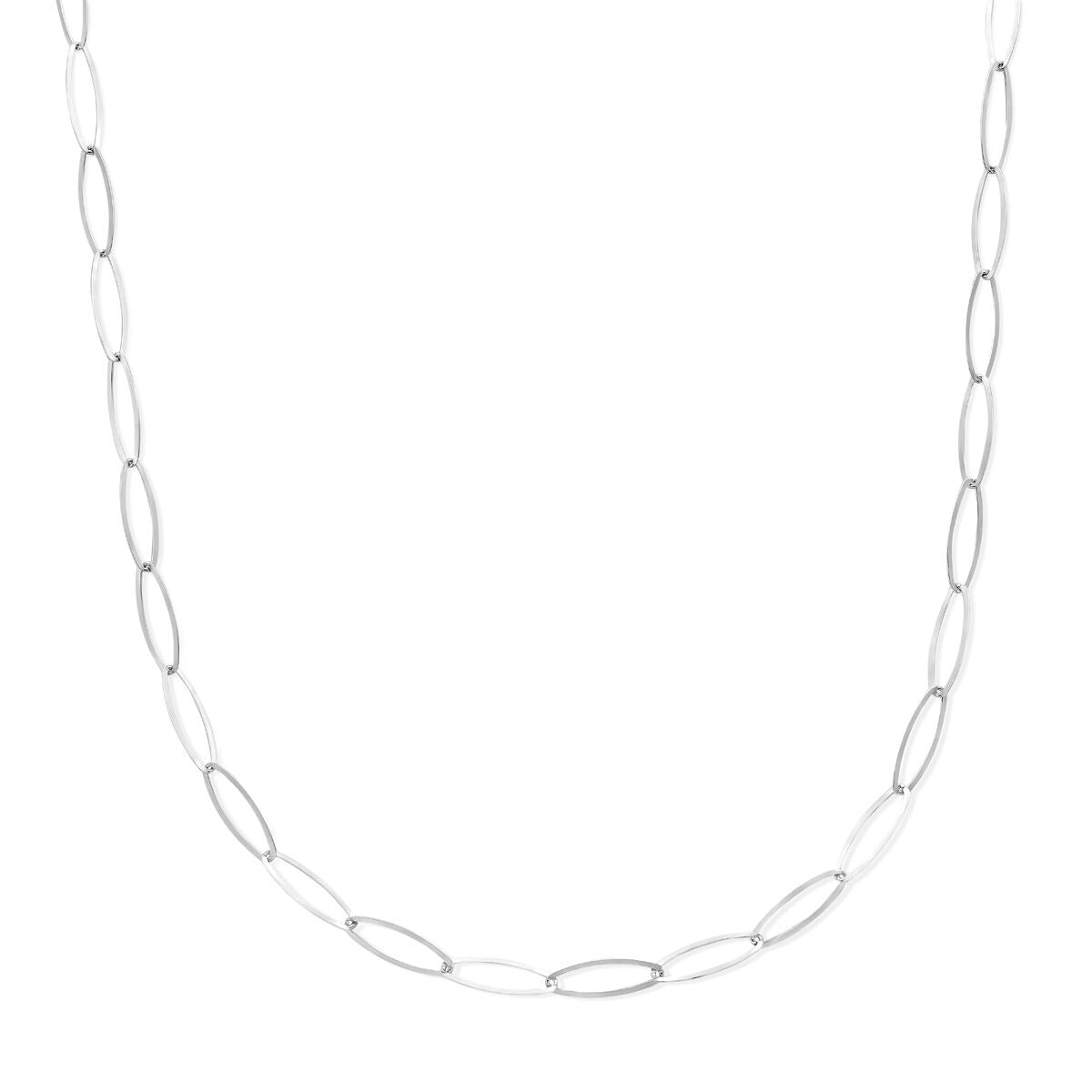 Zilveren gerhodineerde damesketting met anker schakels van 5,1 mm, lengte 45 cm.
