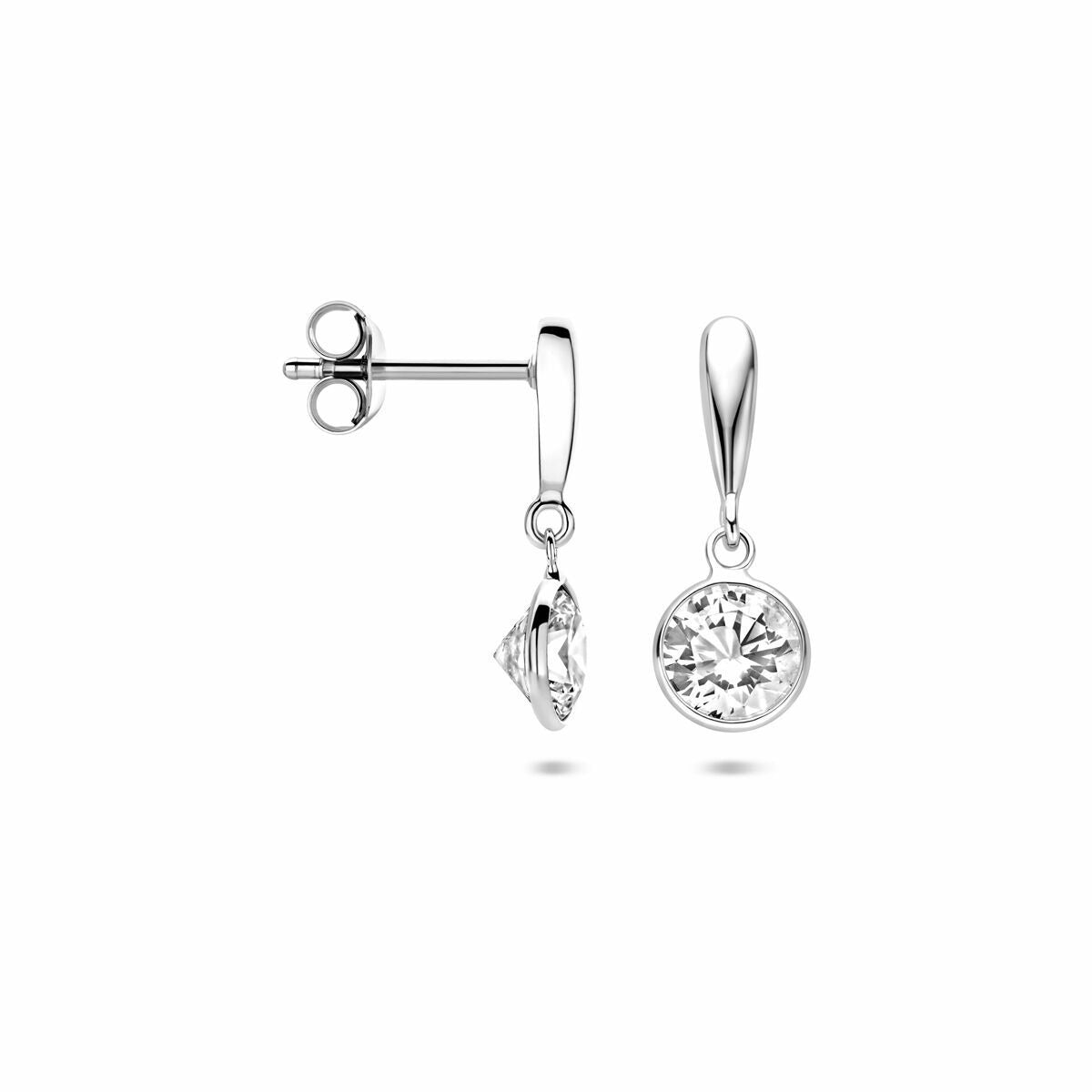 Zilveren oorhangers rond met zirkonia 18 mm