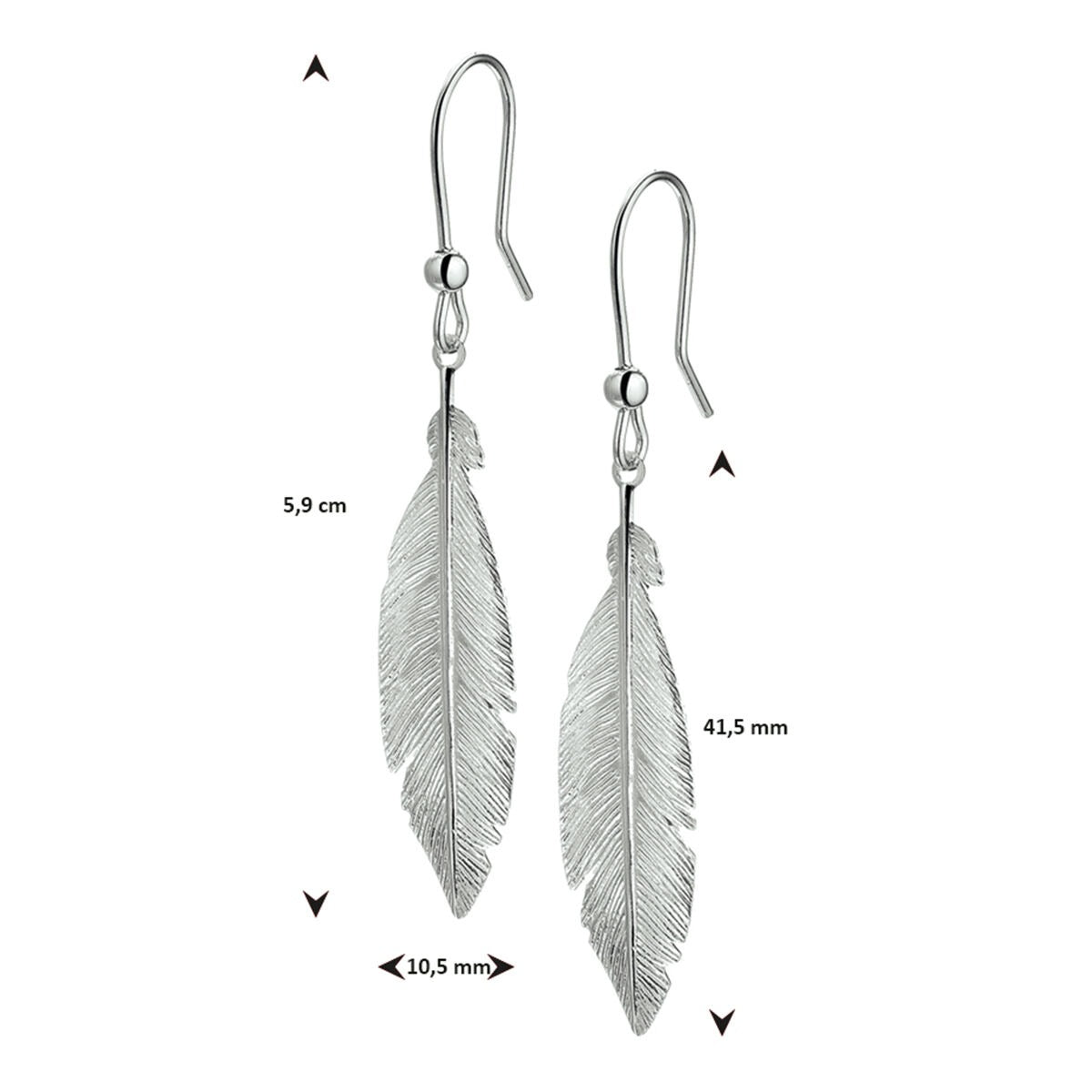 earrings feather French hook silver rhodium plated