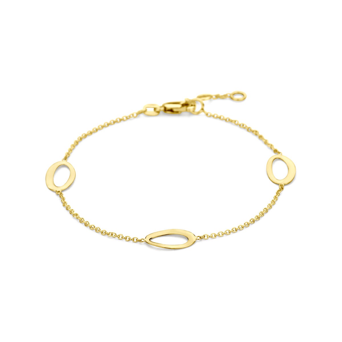 14k geelgouden armband met ovale elementen en een fijne schakelketting.