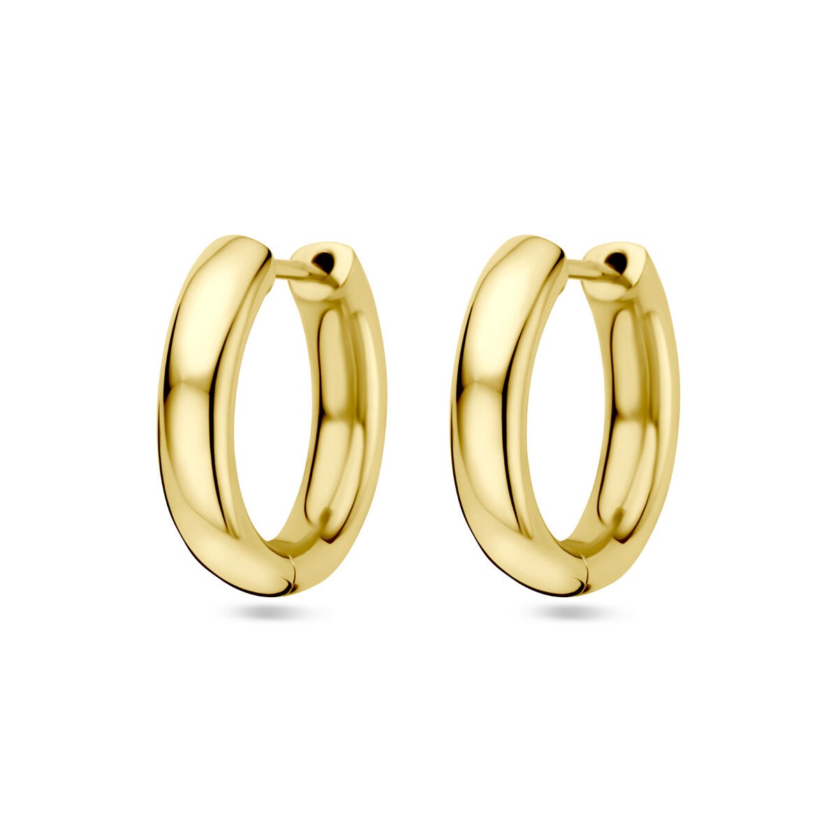 14k gouden klapoorringen met een gladde, ronde afwerking van 19 mm.