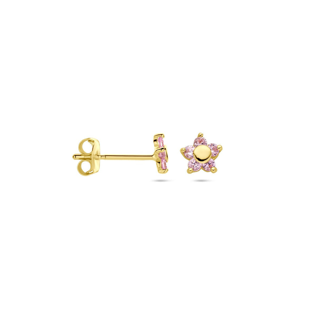 Ohrstecker Blume rosa Zirkonia 14K Gelbgold