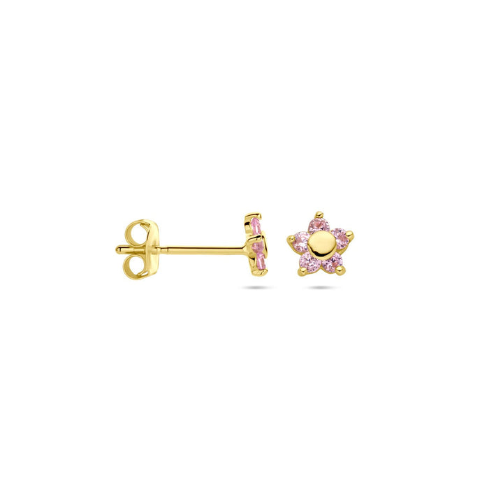 Ohrstecker Blume rosa Zirkonia 14K Gelbgold