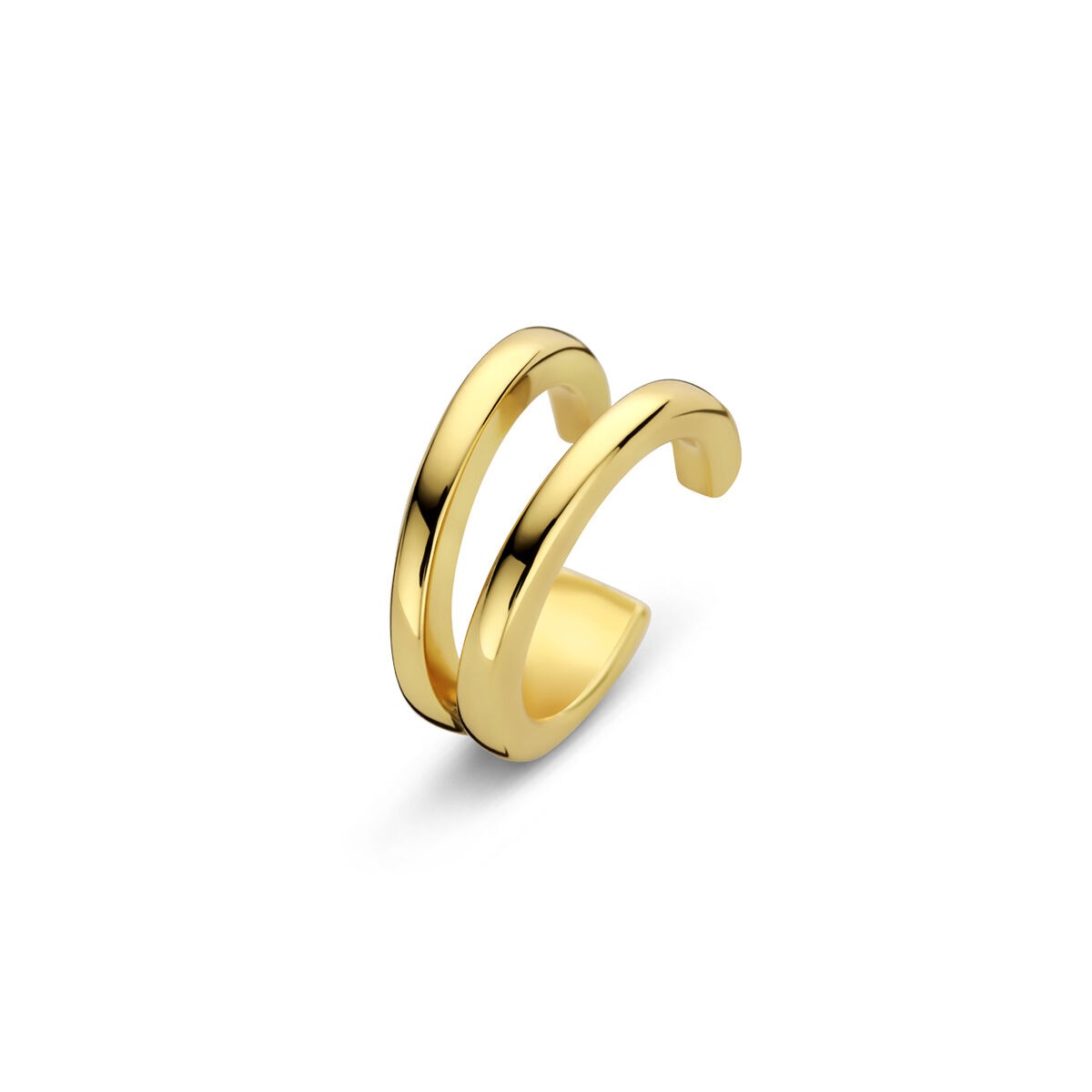 Verguld zilveren ear cuff met een moderne, minimalistische uitstraling en een glanzende afwerking.