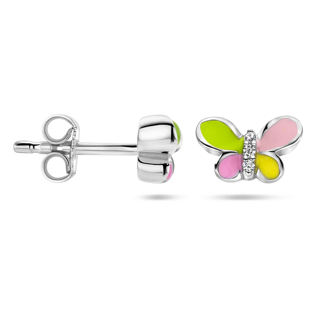 Zilveren vlinder oorknoppen met zirkonia – gerhodineerd 925 zilver