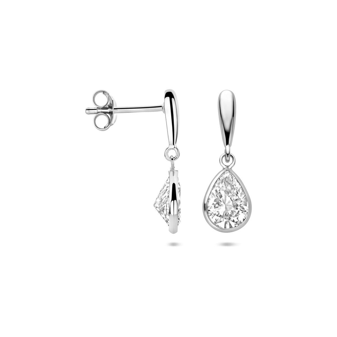 Zilveren oorhangers druppelvorm met zirkonia 20 mm