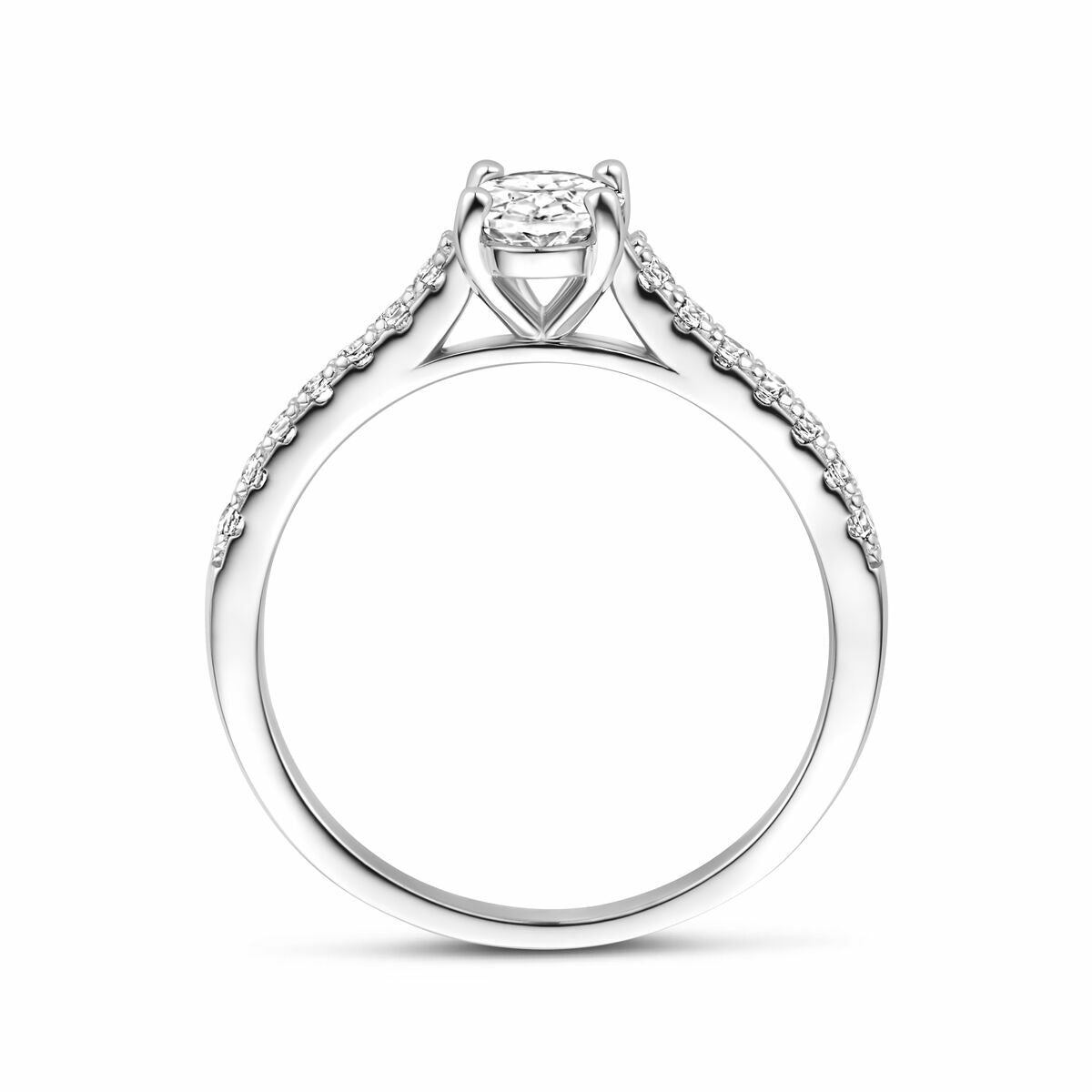 Zilveren damesring met ovale zirkonia – gerhodineerd 925 zilver