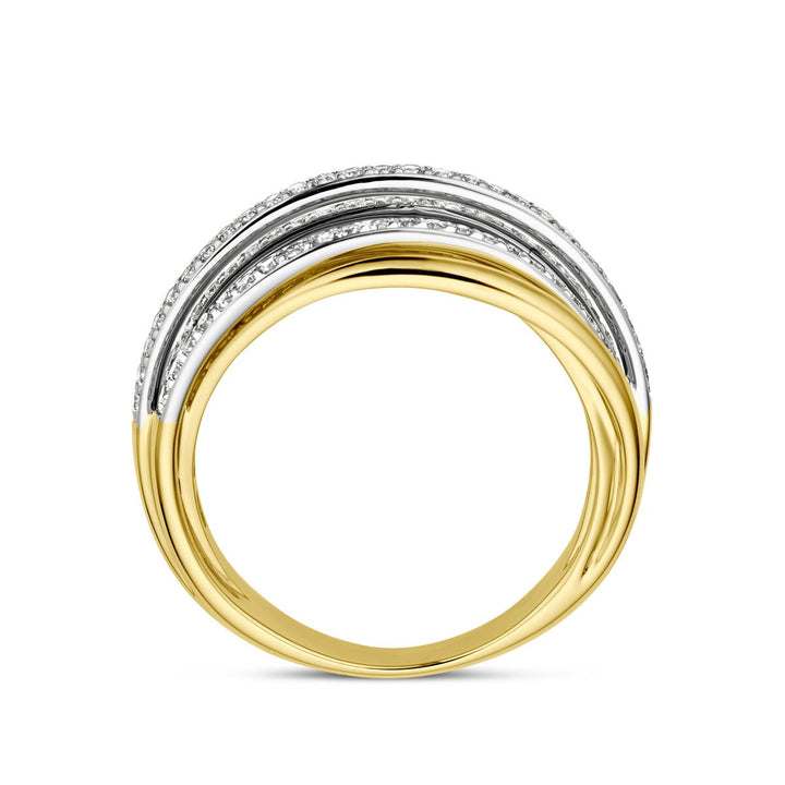 Bicolor gouden ring met diamant 14k dames – 8 mm breed