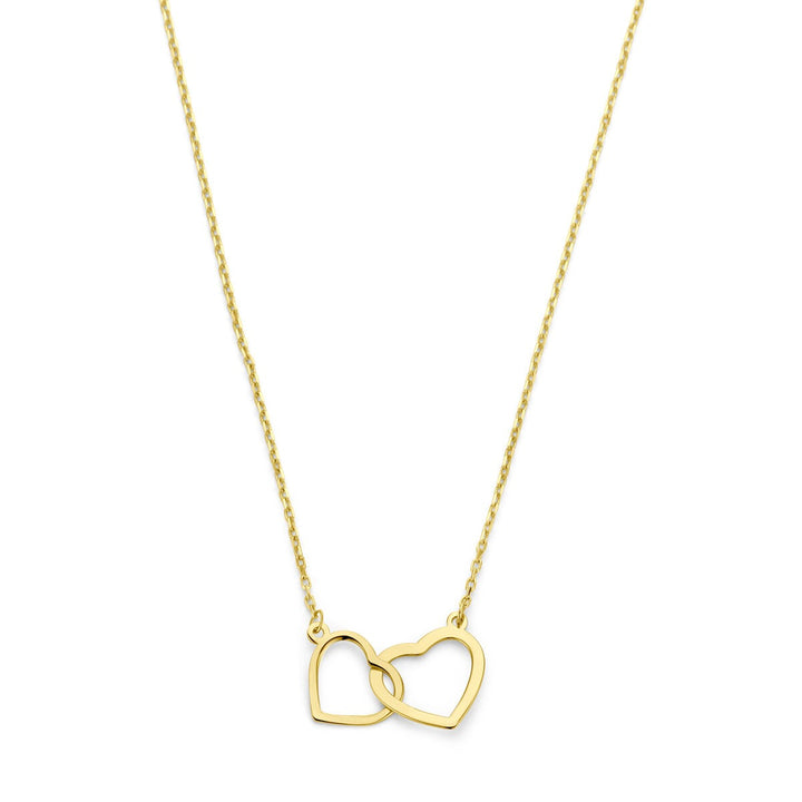 14k gouden dames ketting met twee hartjes – 45 cm