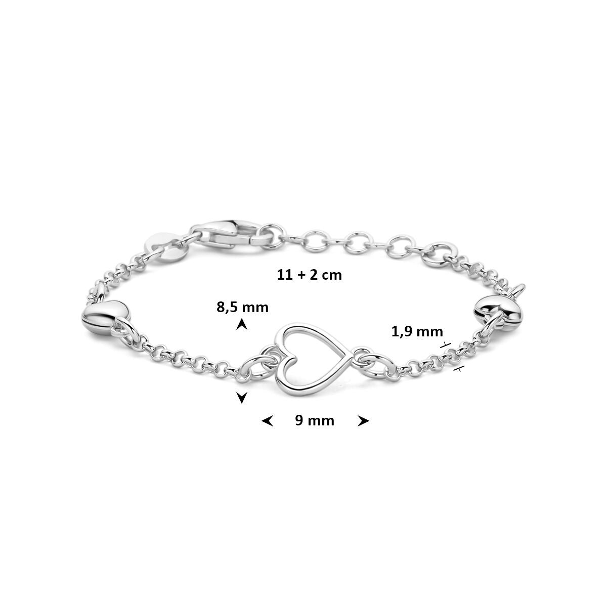 Gerhodineerd 925 zilveren kinder armband met hartjes
