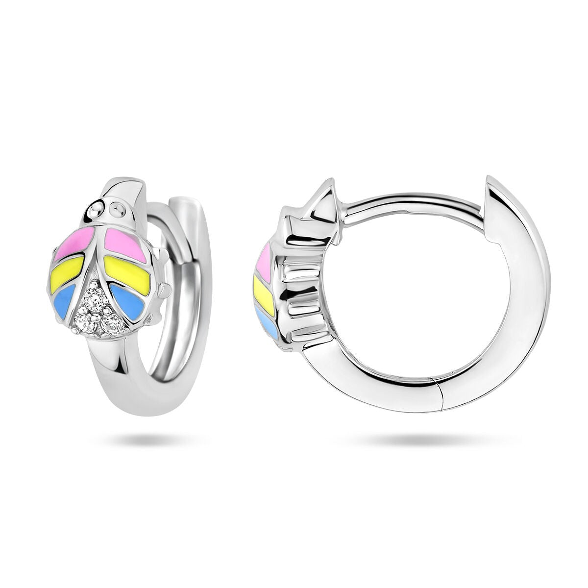Zilveren kinder oorringen met lieveheersbeestje en zirkonia – gerhodineerd 925 zilver