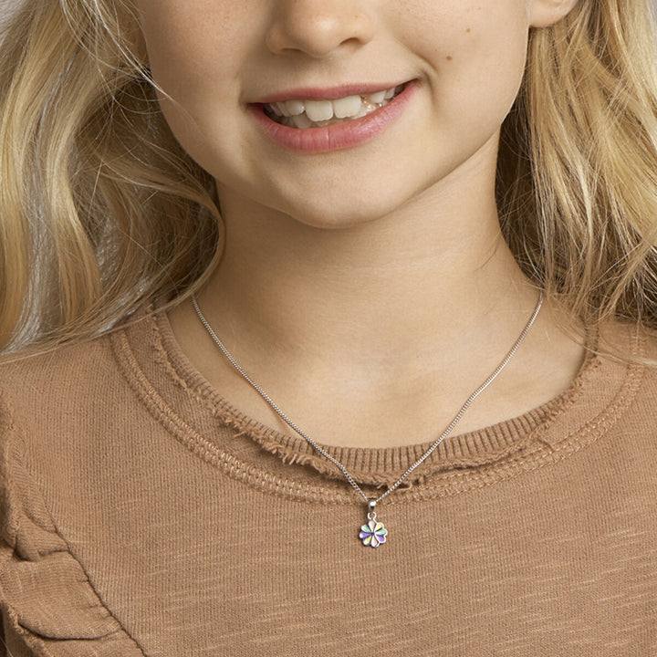 Zilveren bloem hanger met kleurrijke emaille