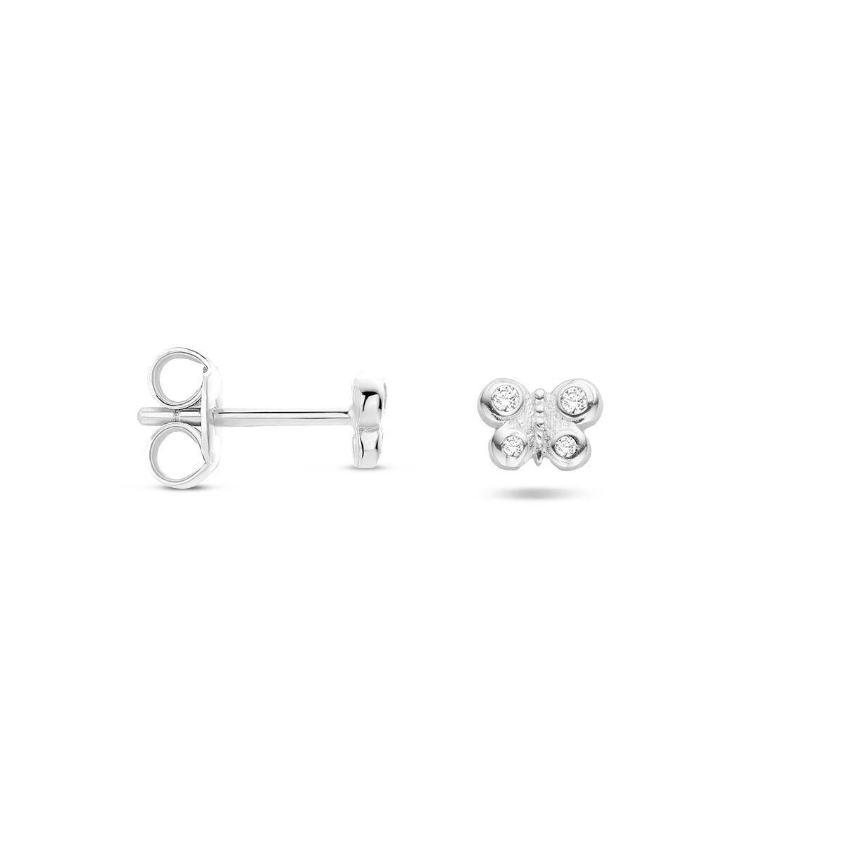 Zilveren vlinder oorknoppen met zirkonia – gerhodineerd 925 zilver
