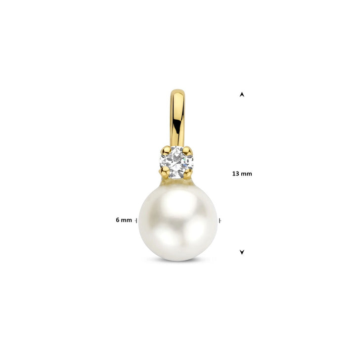 9k Geelgouden hanger met zoetwaterparel en zirkonia