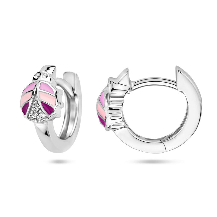 Zilveren kinder oorringen met lieveheersbeestje en zirkonia – gerhodineerd 925 zilver