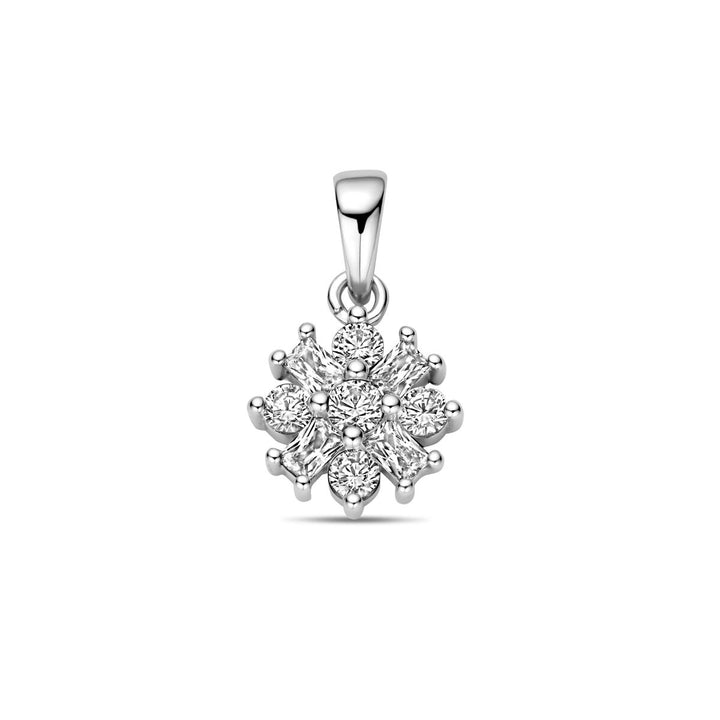 pendant flower zirconia silver rhodium plated