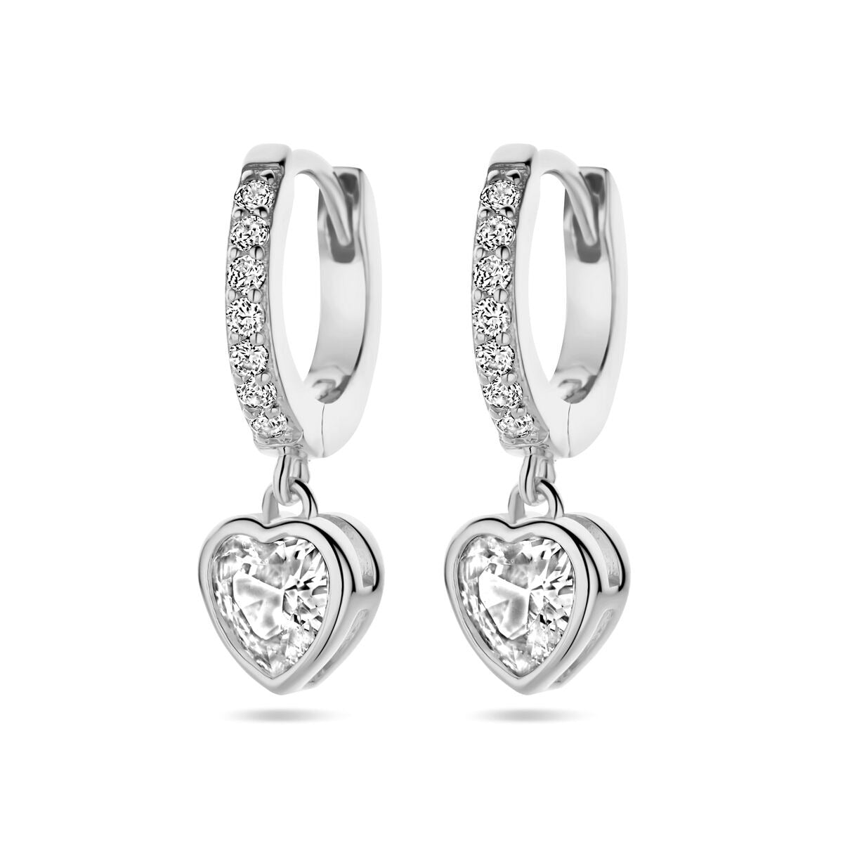 earrings heart zirconia silver rhodium plated