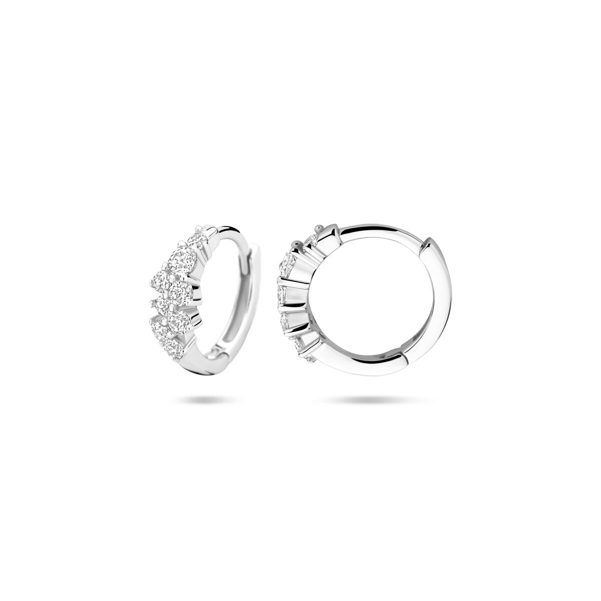 Zilveren klapoorringen met zirkonia – gerhodineerd 925 zilver, Ø13 mm