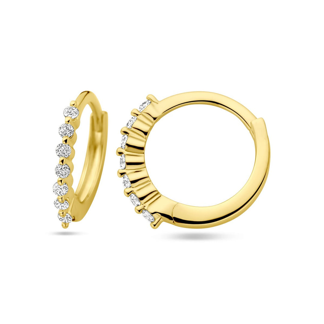 Vergulde zilveren klapoorringen dames – geelgoud op 925 zilver met zirkonia, 13 mm