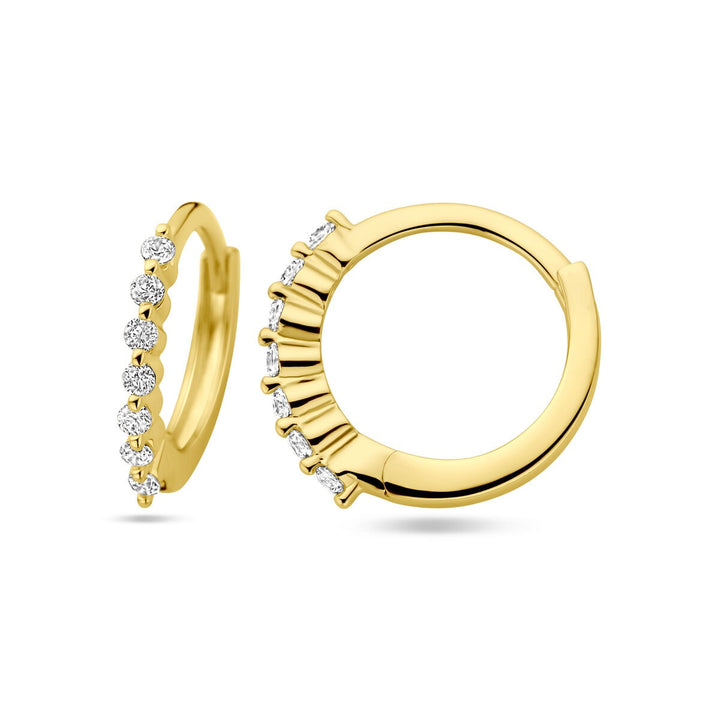 Vergulde zilveren klapoorringen dames – geelgoud op 925 zilver met zirkonia, 13 mm