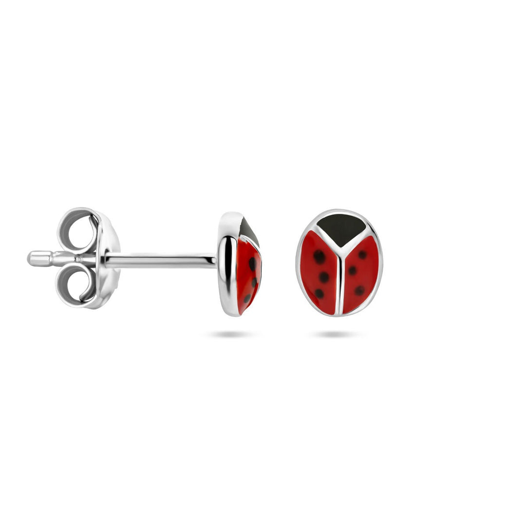 Zilveren lieveheersbeestje oorknoppen – vrolijk kindersieraad in 925 zilver