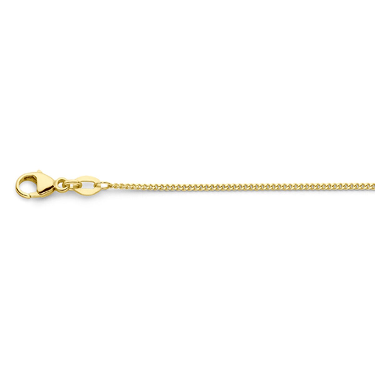 18k gouden gourmette ketting met een lengte van 45 cm en een karabijnsluiting.