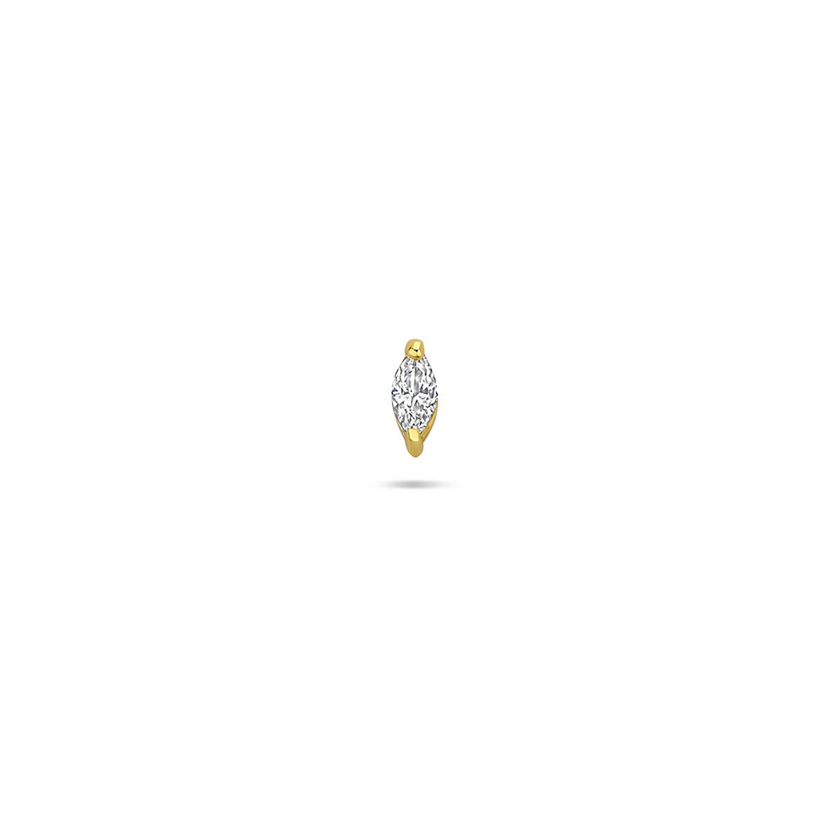 Verguld 925 zilveren flat back piercing in bladvorm met een heldere zirkonia.