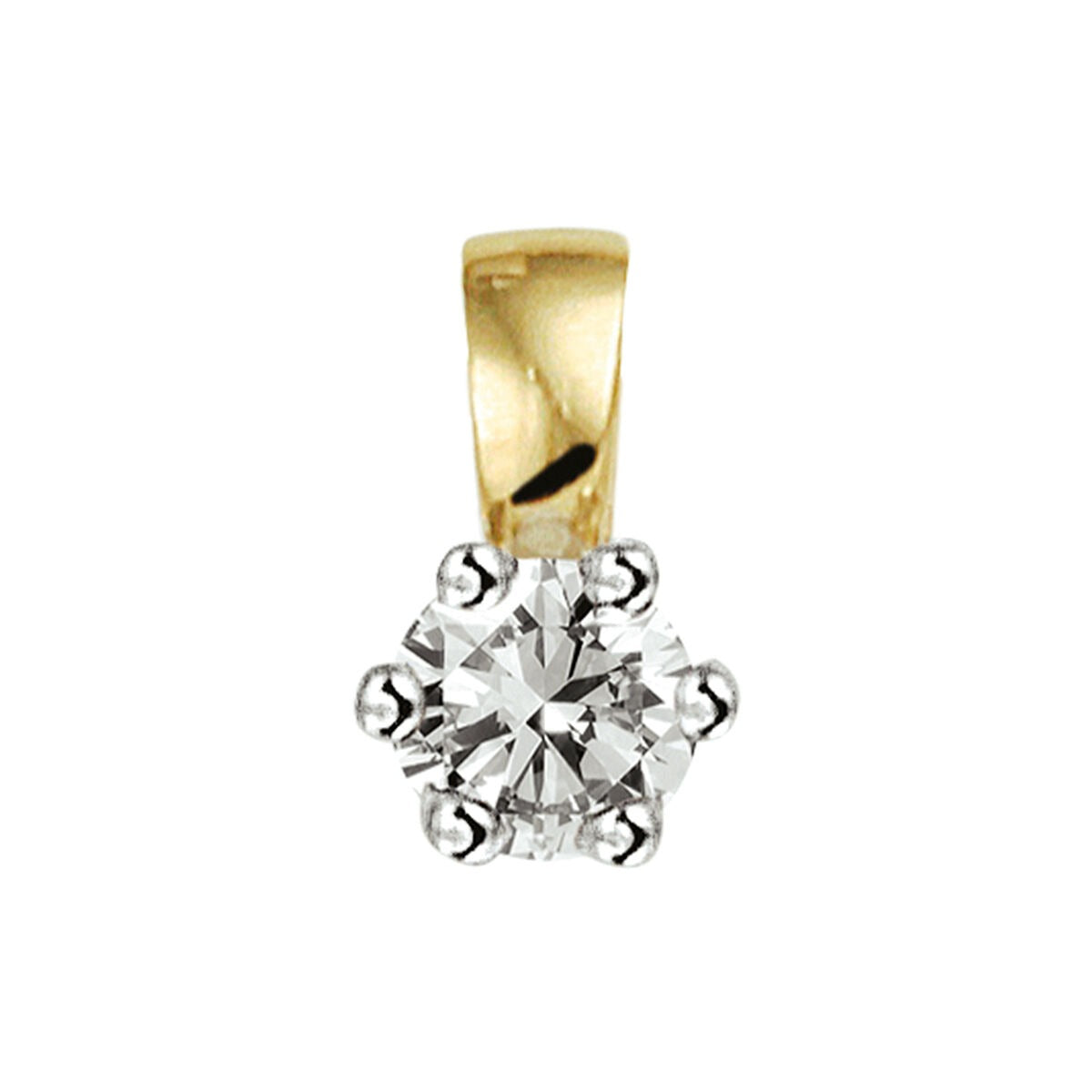 Bicolor gouden hanger van 14k met een ronde diamant, geelgouden bovenkant en witgouden onderkant.