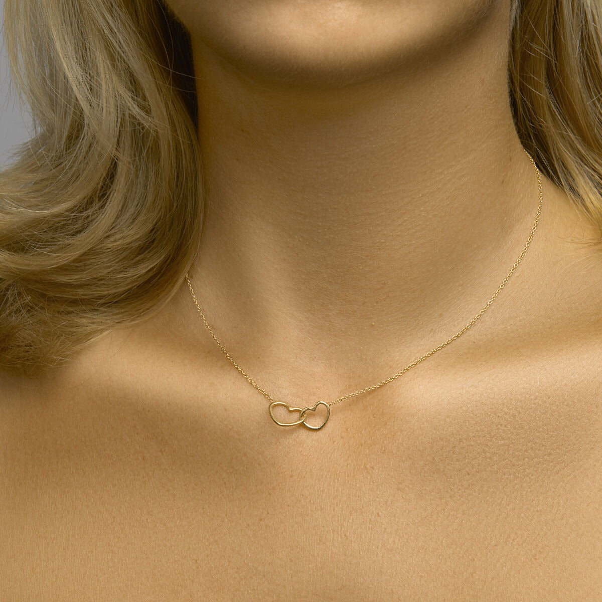 Verguld Zilveren Collier met Twee Hartjes