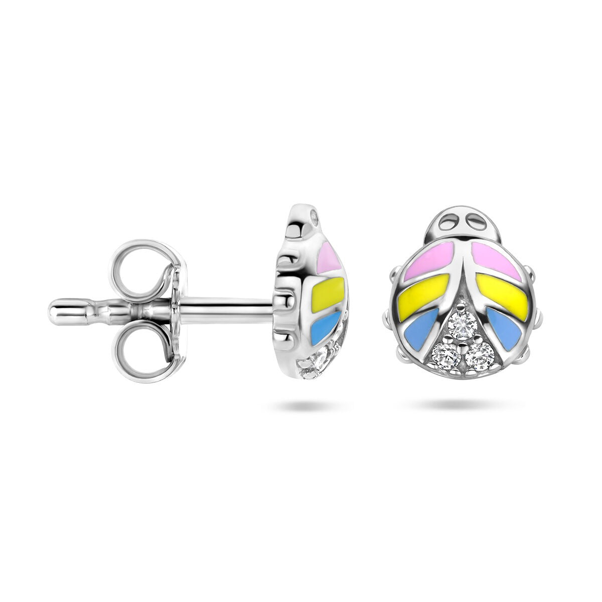 Zilveren lieveheersbeestje oorknoppen met zirkonia – gerhodineerd 925 zilver