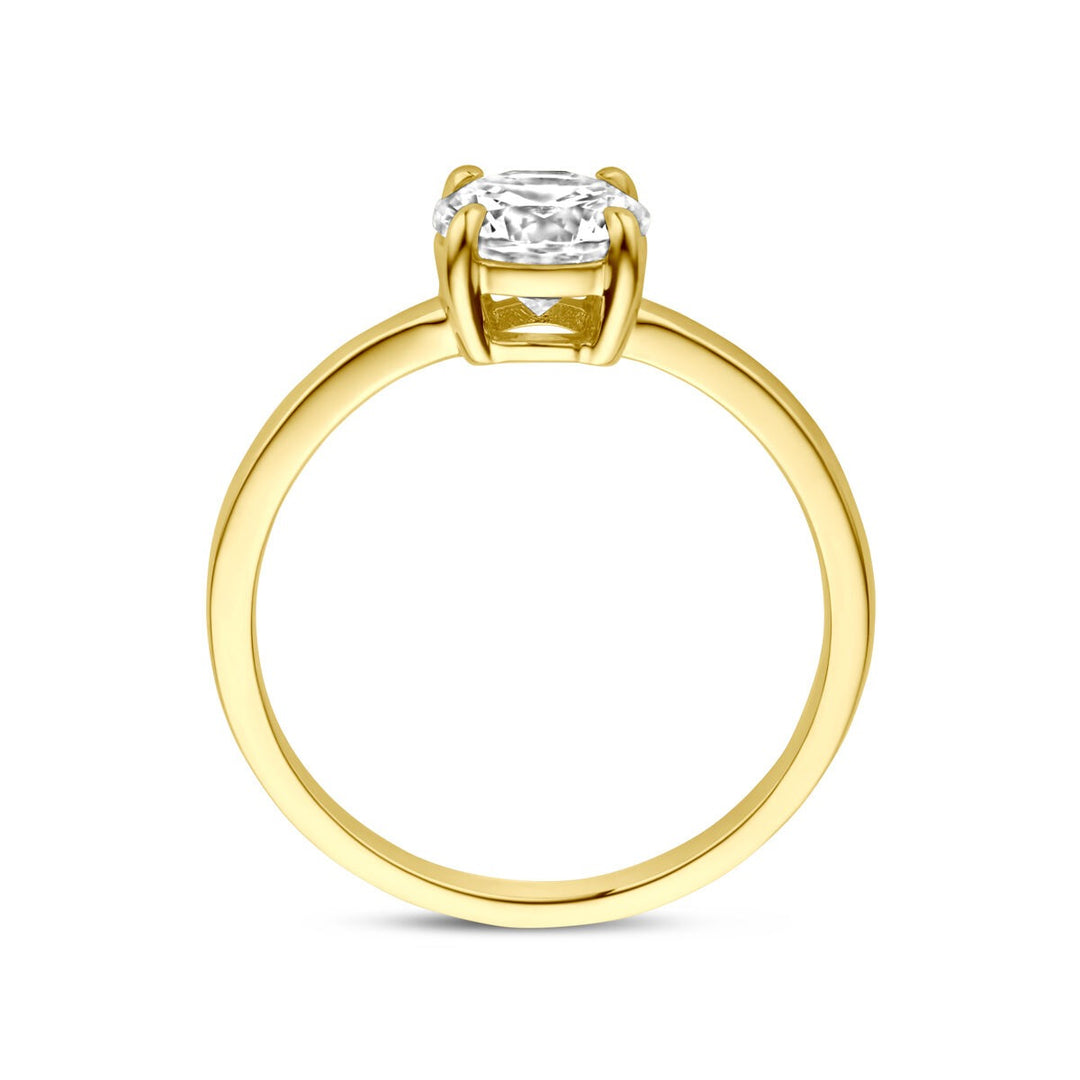14k Geelgouden ring met solitaire zirkonia 6.5mm