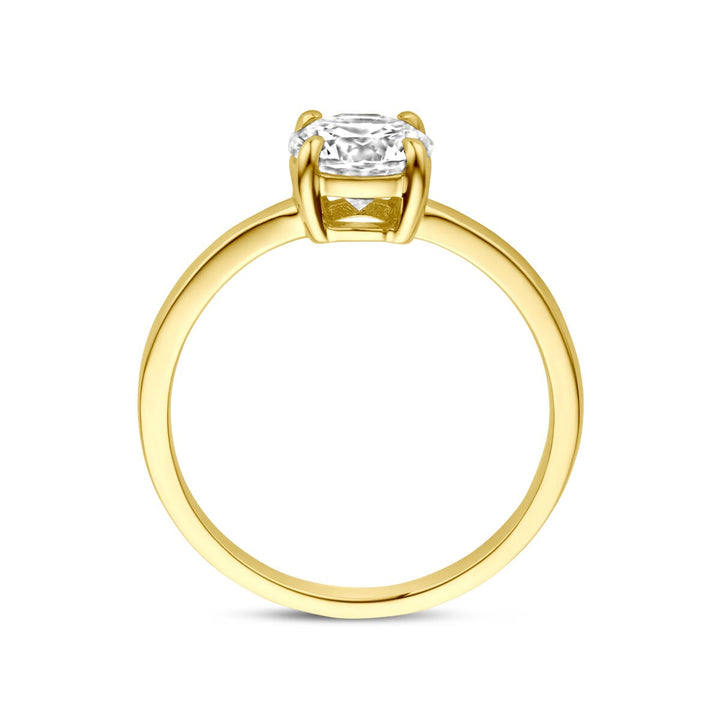 14k Geelgouden ring met solitaire zirkonia 6.5mm