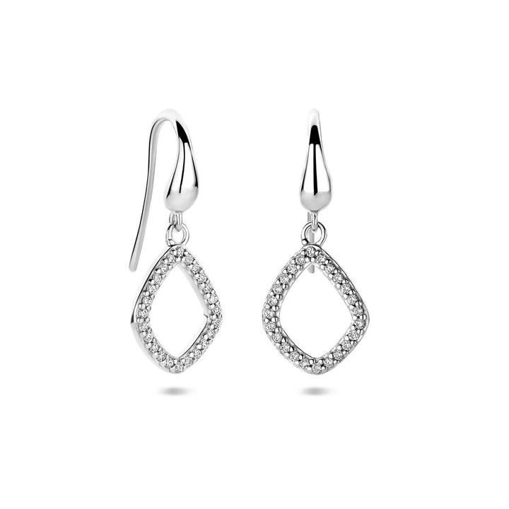 Zilveren oorhangers ruitvorm met zirkonia 25 mm