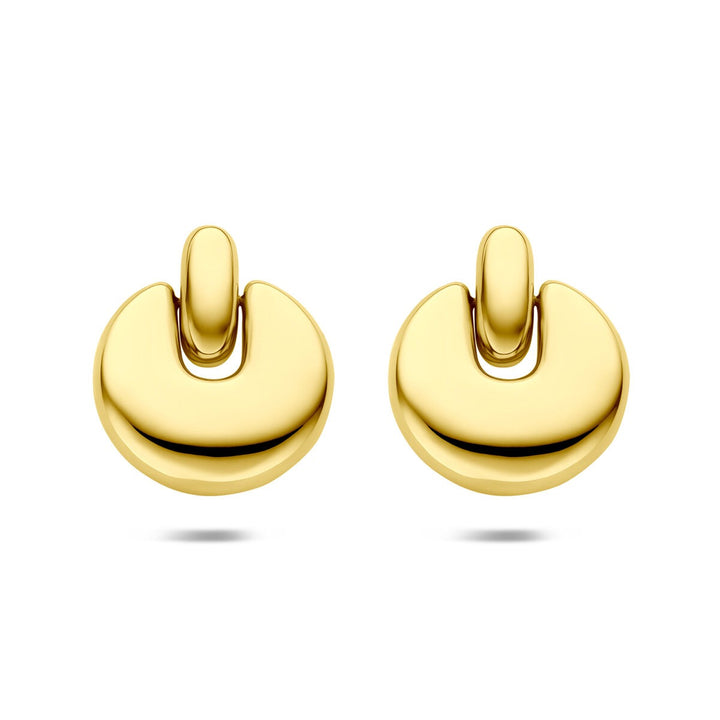 Stalen dames oorhangers geelkleurig met ion plating 29,5 mm