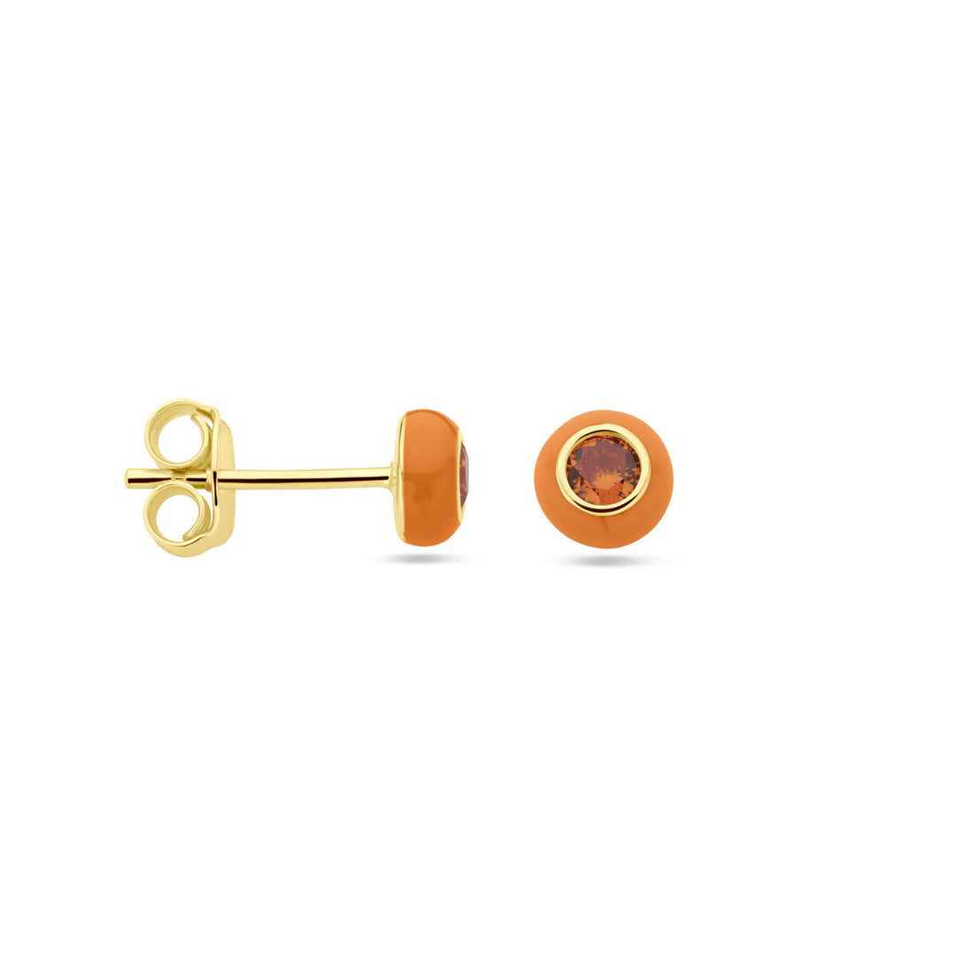 ear studs orange enamel and zirconia 1 micron silver gold plated (yellow)
