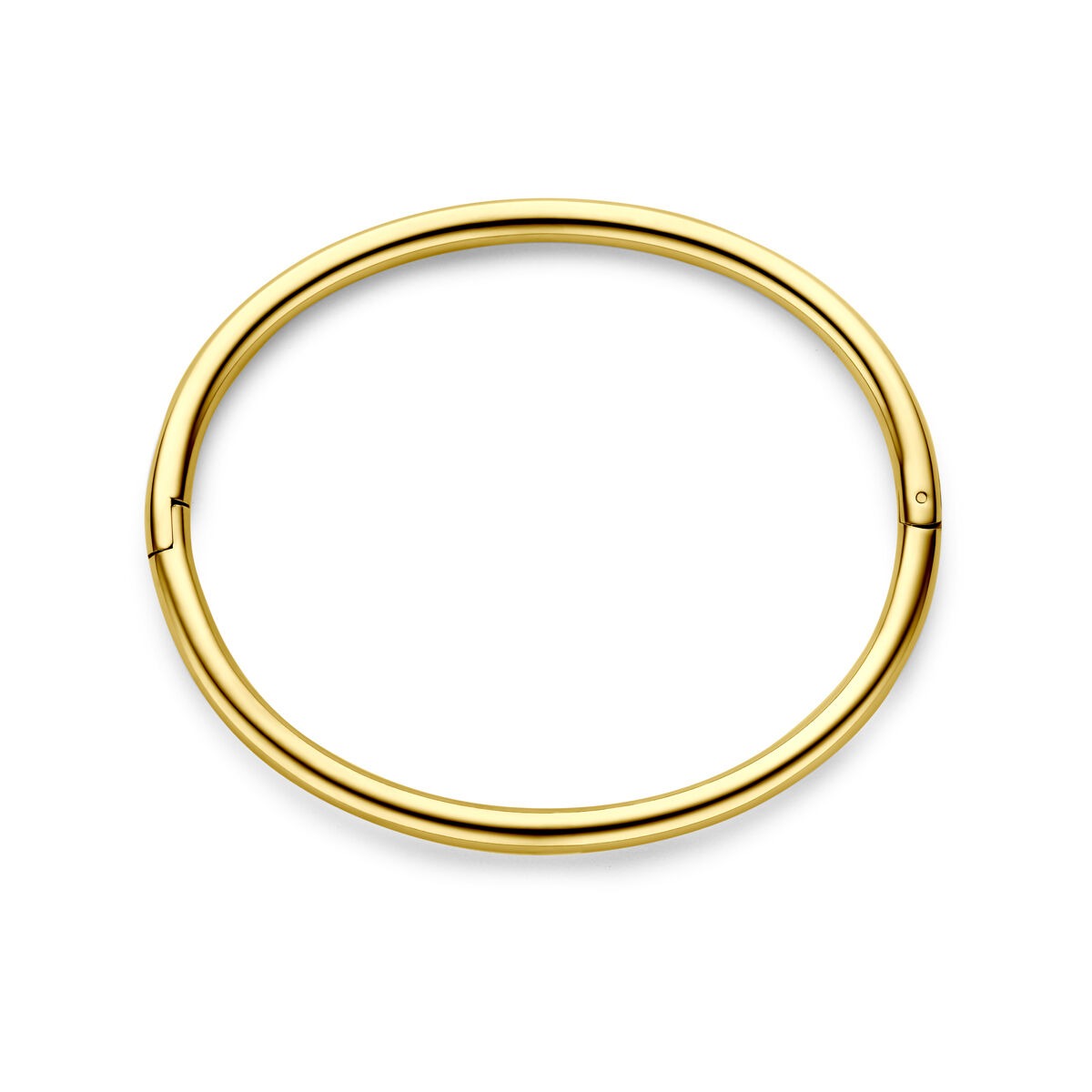 Geelstalen bangle voor dames met scharnier, 4,0 mm breed en 60 mm diameter.