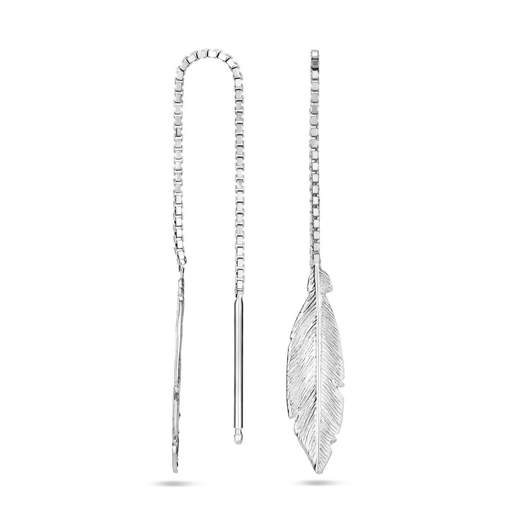 Zilveren doortrekoorbellen met veer – gerhodineerd