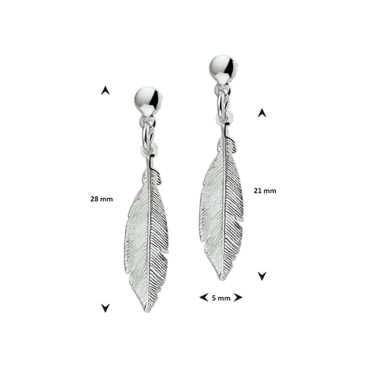 silver rhodium plated feather earrings