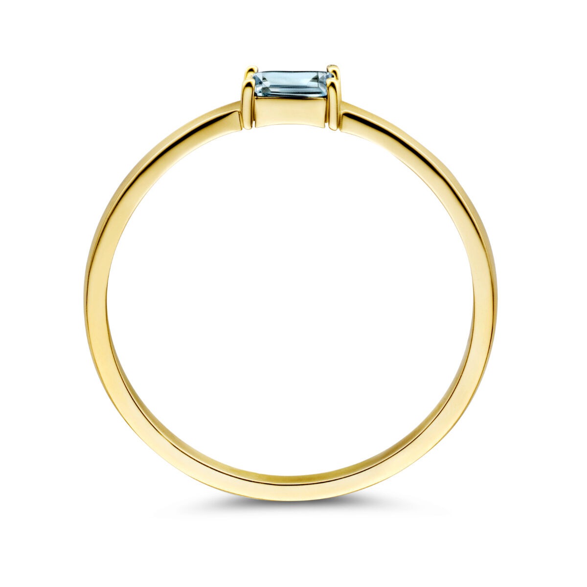 14k geelgouden ring met baguette geslepen aquamarijn