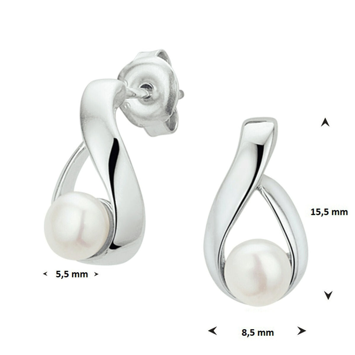 oorknoppen parel zilver gerhodineerd