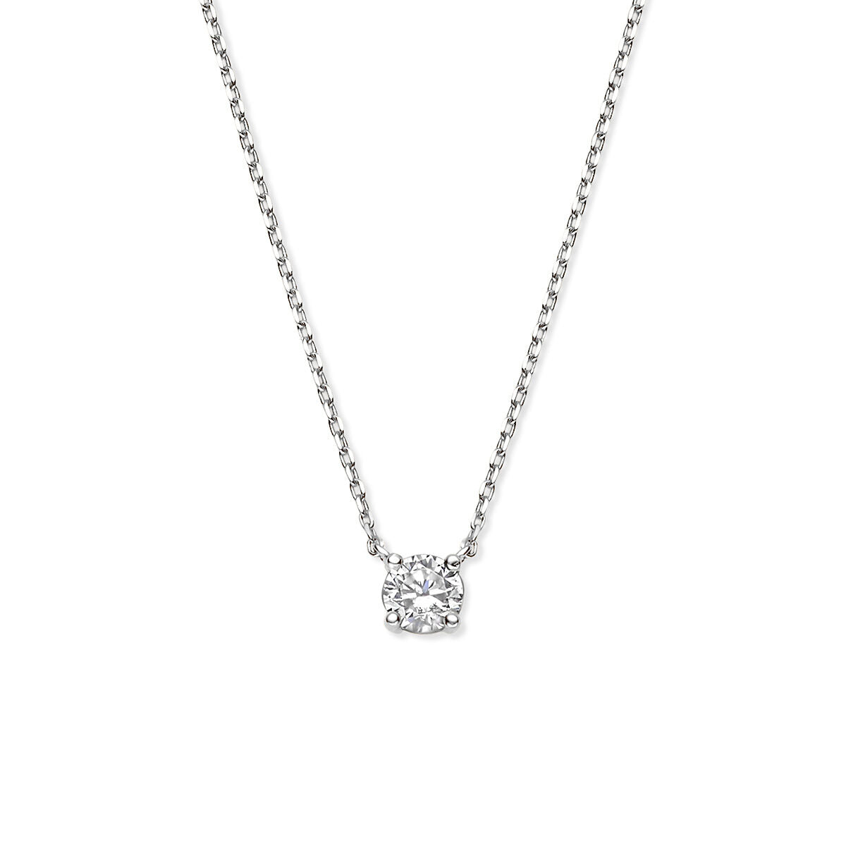 Witgouden ketting met anker schakels en een vierkante zirkonia hanger.