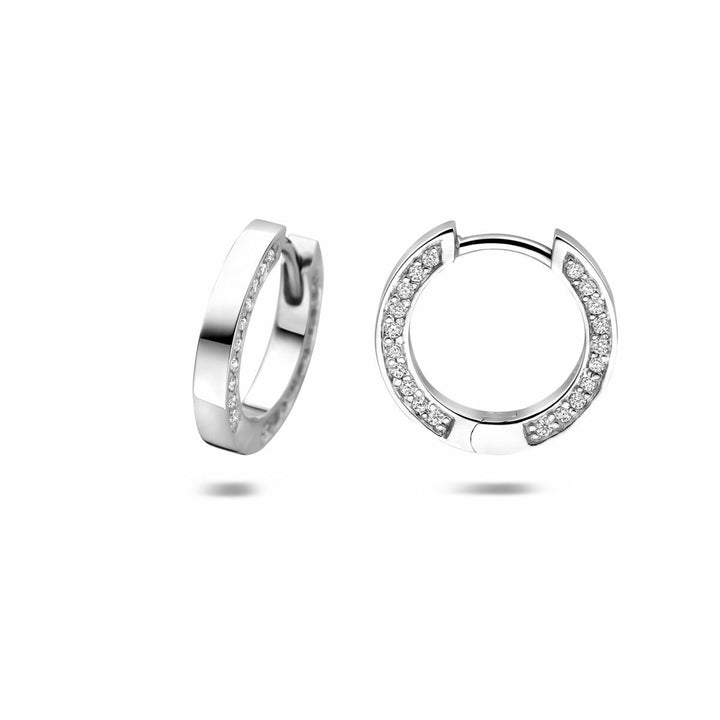 Zilveren dames klapoorringen met zirkonia – gerhodineerd 925 zilver 14,5 mm
