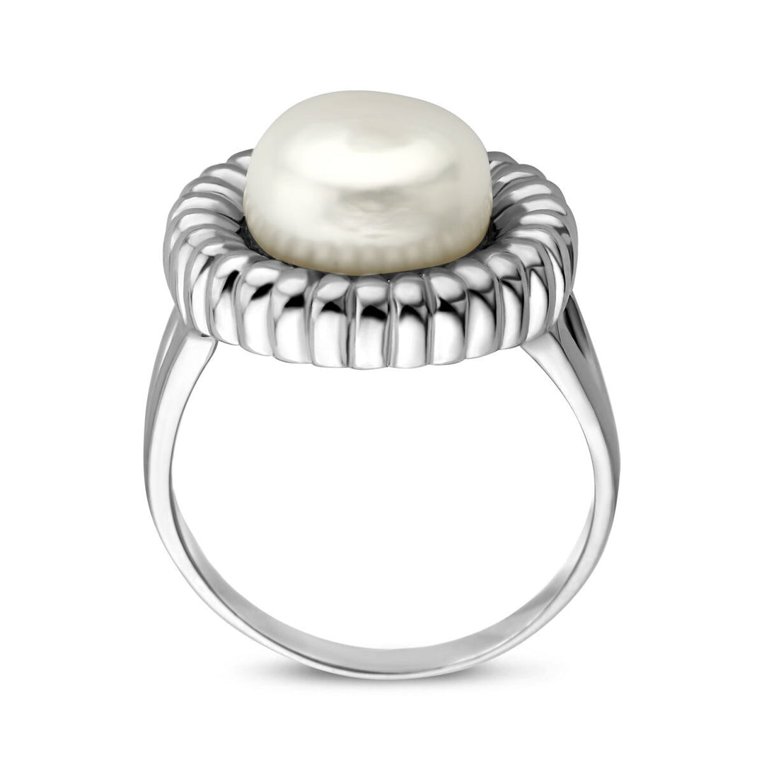 Gerhodineerd zilveren ring met parel